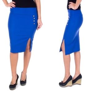 Women Pencil Side Button Skirt, d-4024, Royal Blue